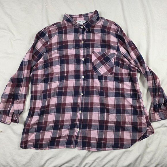 Old Navy The Classic Shirt Womens 3X Plus Pink Blue Plaid Button Up Shirt - Picture 1 of 8